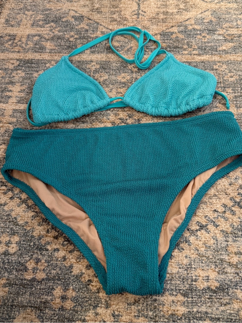 Kona Sol Teal Textured Two-Piece Bikini Set